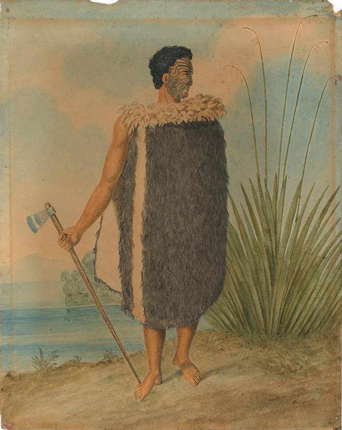 Northern chief Eruera Maihi Patuone, 1850. In the 1830s he played a pivotal role in easing tension between rival groups in Northern New Zealand, and was one of the first chiefs to sign the Treaty. PD-1895-1-5