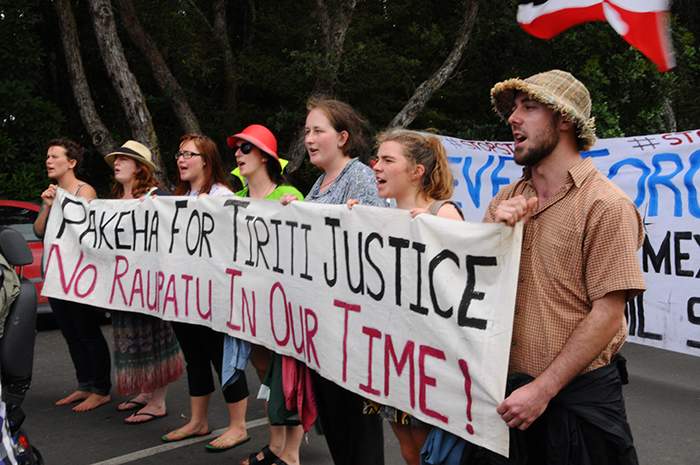 Protestors at Waitangi, 2014. Photograph by Gil Hanly. PH-2015-2